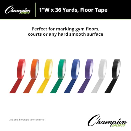 Image of Champion Sports Vinyl Tape, 1 inch Wide x 36 Yards Long, Blue - Durable Floor Marking Tape - Schools, Gyms, Restaurants