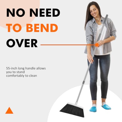 Image of Heavy Duty Broom, 55 Inch Long Handle Outdoor Large Angle Brooms, Commercial Broom for Sweeping Indoor, for Home Garage Kitchen Office Courtyard Lobby Patio Lawn Concrete(Grey&White)