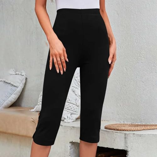 MCILLO Capri Pants for Women 2025 Summer Solid Color High Waisted Lightweight Capris Leggings Womens Cropped Pants4