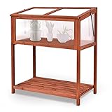 COSTWAY Frühbeet mit Ablage, Holzbeet Frühbeetkasten wetterfest, Gewächshaus Treibhaus, Pflanzenbeet für Garten Balkon (90x50x105cm)