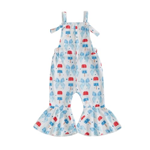 Gaono 4th Of July Baby Girl Bell Botton Overalls Toddler Girl Flare Romper Sleeveless Pants Jumpsuit Boho Summer Clothes (B-White, 12-18 Months)