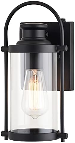 VAXCEL Winfield 11.5 in. H 1-Light Matte Black Dusk to Dawn Sensor Outdoor Wall Sconce, Durable Metal, Clear Glass Shade, LED Compatible for Exterior Porch Patio Front Door or Garage