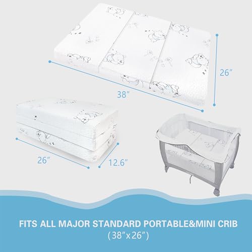 Image of Pack and Play Mattress, 38 inchx26 inch Dual-Sided Mattress for Pack n Play with Ultra-Soft Jacquard Cover, Breathable Gel Memory Foam Pack N Play Mattresses Pad