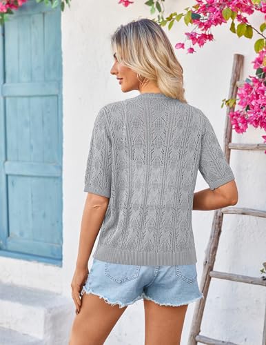 Image of Yekaty Womens 2026 Short Sleeve Crochet Summer Cardigan Cropped Button Sweater Lightweight Shrug for Dress