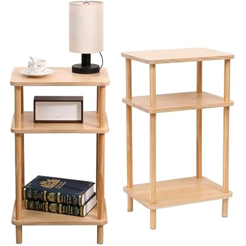 DAJAMAI Set of 2 Solid Wood Edge Table, 3 Tier End Table Night Stand, Narrow Side Table with Display Shelf, Bookcase Bookshelf, Simple Bedside Table Storage Rack for Bedroom Living Room Bathroom Cover