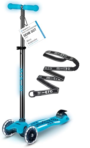 micro Maxi micro Deluxe Glow LED Plus | Höhenverstellbar | Das ORIGINAL | Kinderroller ab 5 Jahre | Inklusive LED Rollen & Deck und Tragegurt | Jungs & Mädchen 5-10 Jahre (Crystal Blue)