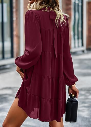 Image of KIRUNDO Women's 2026 Fall Long Sleeve Baby Doll Dresses | Ruffle Mock Neck, Tiered Flowy Swing, Mini Shift Dress, Loose Fit, Wedding Guest, Baby Shower, Summer, Autumn Winter Clothing