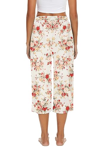 Image of Kabento 2 Pack Womens Pajama Pants Capri Sleep Lounge Pants Drawstring Pj Bottoms with Pockets