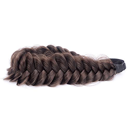 Bobiya Messy Wide 2 Strands Synthetic Hair Braided Headband Classic Chunky Braid Headband Elastic Stretch Hairpiece Women Girl Beauty Accessory (Brunette Brown) #TOP2