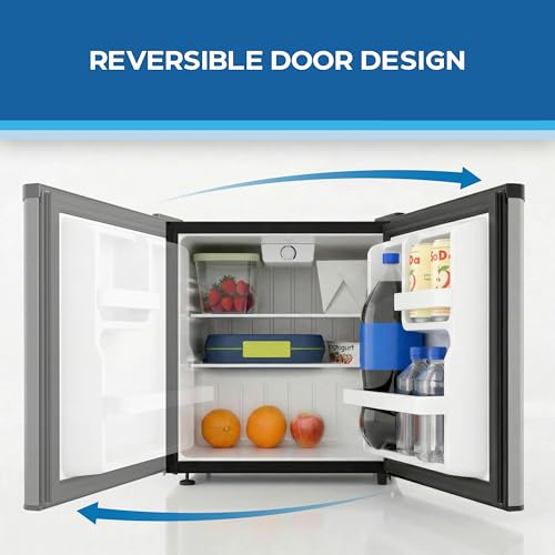 Image of Avanti Mini Fridge 1.6 Cu. Ft. Compact Refrigerator for Dorm, Office & Bedroom, Chiller Compartment, Glass Shelf, Reversible Door with Automatic Defrost, ENERGY STAR, Stainless Steel