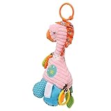 aqxreight Sonajero de Peluche de Jirafa con Mordedor y Espejo – Campana Colgante Suave para Cochecito de bebé para Desarrollo, Juego Sensorial y Alivio de la Dentición, Muñeca de Animal Colorida