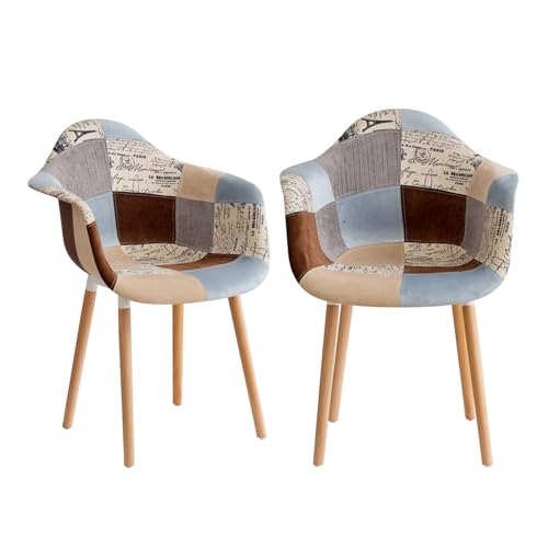 GrandCA HOME Pack de 2 sillas,sillas de Comedor Patchwork Tela de Lino Butaca, Silla de salón, sillas de recepción, Silla de Cocina (Eiffel-A5, Pack 2)
