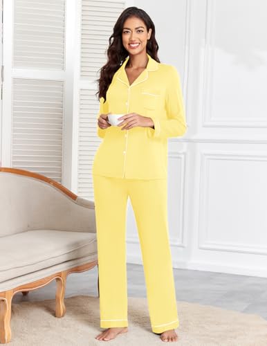 Image of Veseacky Women's Ribbed Knit Pajamas Set 2 Piece Warm Soft Loungewear Sleepwear Pjs S-XXL