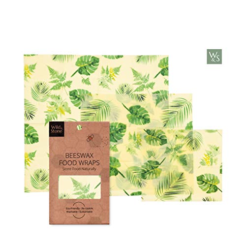 Organic Beeswax Reusable Food Wraps | Natural Alternative to Plastic wrap | Sustainable & Environmentally Friendly | by Wild & Stone | Botanical Patterned Set of 3
