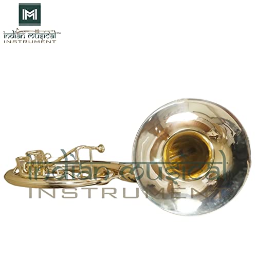Indian Musical Instrument Chrome Finish 24" King Size Sousaphone Brass Bb Big Bell Tuba With Mouth Piece And Carry Bag (Gold) #TOP2