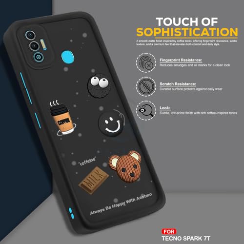Image of AESTMO Back Case Cover for Tecno Spark 7 / 7T Cover | Cute Fun Cartoon 3D Ball | Coffee Silicone Case | Full Body Protection | Camera Protection Back Cover for Tecno Spark 7 / 7T (Black)