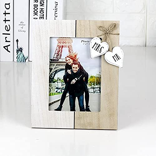 Blissboutique Mr And Mrs Wedding Picture Frame With Wooden Hearts, Rutic Wedding Decor, Bridal Shower Gift, Wedding Picture Frame For Couple, Engagement Gift #TOP1