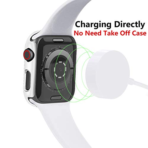 Image of HANKN 2 Pack Hard Case for Apple Watch Series 3 2 1 38mm Tempered Glass Screen Protector Case, Full Coverage Shockproof Iwatch Cover Bumper (White+White, 38mm)