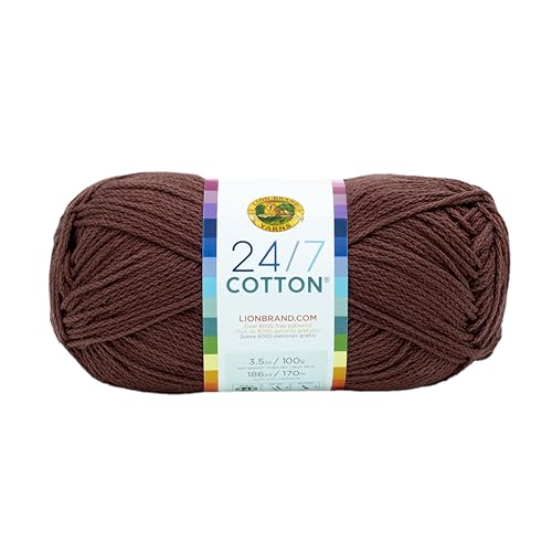 Lion Brand Yarn 24/7 Cotton, Mercerized Lightweight Yarn for Knitting, Crochet, and Crafts, Coffee Beans, 1 Pack