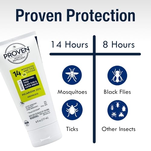 Image of Proven Insect Repellent Lotion, Keep Mosquitoes, Ticks and Flies Off, DEET Alternative Repellent, Up to 14-Hour Protection, Great for Outdoor Camping and Hiking, 6 Ounce, Odorless Lotion