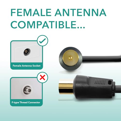 TV Aerial Cable 5m - Male To Male Gold Plated Coaxial Wire with Plug to Plug Shielded Connectors | Antenna AV Lead for Digital and Analogue Signals - Black - 3