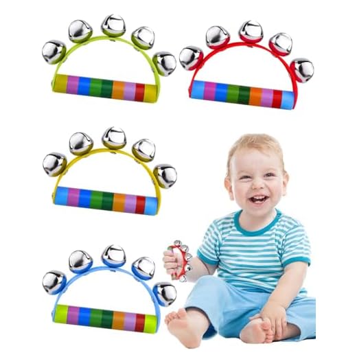 WUNZILO 4 pcs campanas de mano de Navidad, campanas de trineo de mano, campanas agitadoras, sonajeros, ritmo musical, instrumentos de percusión, juguetes musicales