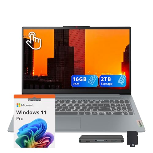 Image of Lenovo IdeaPad Slim 3 15.6 inch FHD Touchscreen Laptop, AMD Ryzen 7 5825U, 16GB RAM, 2TB Storage(1TB SSD+1TB Docking Station Set), AMD Radeon Graphics, Numeric Keypad, Copilot, Wi-Fi 6, Win 11 Pro, Gray