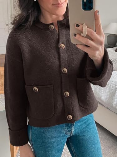 Image of Saodimallsu Womens Cropped Knit Cardigans Fall Crewneck Button Long Sleeve Open Front Soft Sweater Jackets