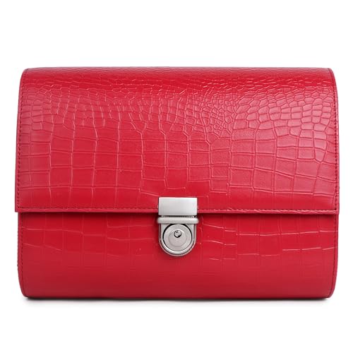 Image of essart Premium 8 Slot Watch Roll Case with Safe Lock | PU Leather Travel Watch Organizer | Luxury Watch Storage Box for Men & Women with Croco-Maroon Colour