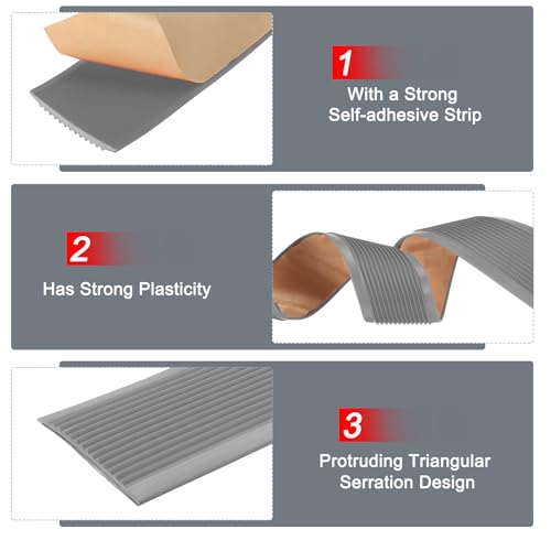 QUARKZMAN 3.2ft Treppenkantenprofil, 6mm PVC Selbstklebender Treppenkanten-Schutz Treppenabschluss Treppenstufenkantenverkleidung für den Innen- und Außenbereich, Grau.