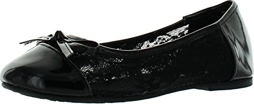 Jelly Beans Poss Kid's Big Girl Fashion Mesh Bow Ballet Flat Shoes,Black,9