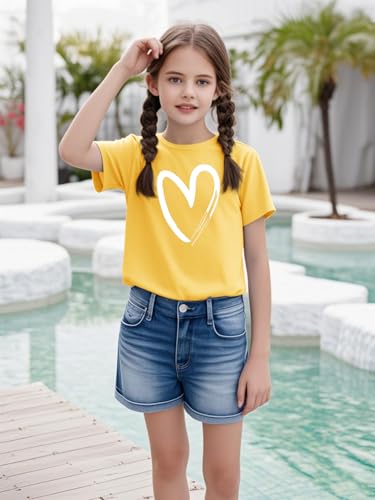 Image of Girls Short Sleeve Tee Shirts Kids Summer Crewneck Tops 5-14 Years