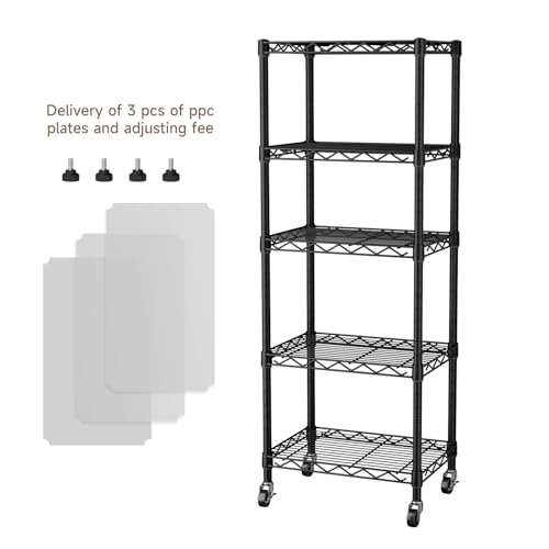 Small 5 Tier Shelves Storage Wire Shelving Unit Metal Shelf Adjustable Organizers Storage Shelving with Wheels for Bathroom Laundry Room Kitchen Pantry12”D x 18”W x 57.2”H Black - Image 5