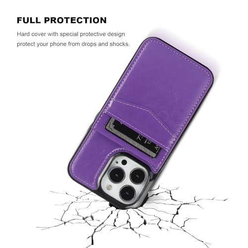 Image of KIHUWEY Compatible with iPhone 13 Pro Case Wallet with Credit Card Holder, Premium Leather Magnetic Clasp Kickstand Heavy Duty Protective Cover for iPhone 13 Pro 6.1 inch(Dark Purple)