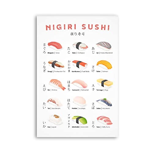 Nigiri Sushi Guide Metal Signs Types Of Sushi Posters Japanese Restaurant Printing Plaque Decoration Home Kitchen Japanese Food Lovers Collection Wall Decor 8x12 Inches