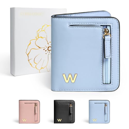 Image of COSHAYSOO Initial Teen Girl Womens Wallets RFID Slim, Monogrammed Graduation Birthday Gifts for 10 11 12 13 14 15 16 17 18 19 21 Year Old Girls, Blue Letter W