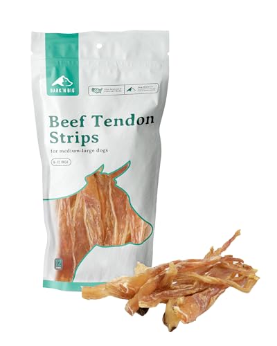 BARKN BIG Beef Tendons for Dogs Made in USA - Single Ingredient Dog Treat - Premium All-Natural 100% USA Beef High Protein Low Fat Tendon Chews for Dogs - 8-12 Inch - 12 Ct