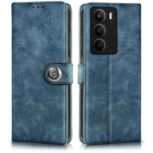 Image of WOW IMAGINE Shock Proof Flip Cover Back Case for Realme C75 | Realme C73 | Narzo 80 lite 5G | P3 Lite 5G (Magnetic Button Flip Case | Wallet Pockets & Stand | Leather Finish | Aquamarine)
