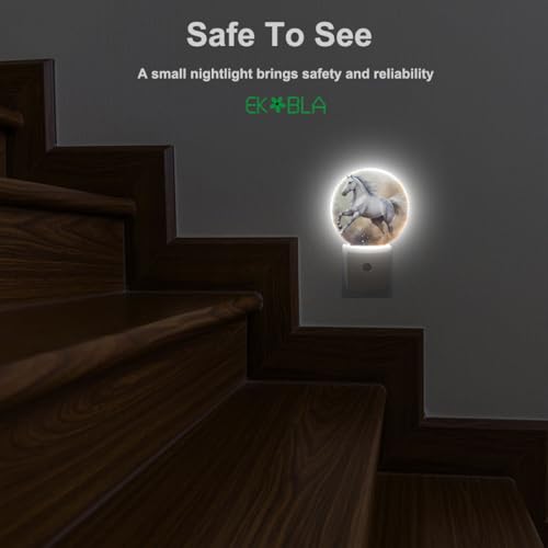 Image of EKOBLA Running Horse Night Light, White Horse Night Lights Plug Into Wall with Dusk to Dawn Light Sensors, Warm Nightlights for Bedroom, Bathroom, Hallway, Kitchen
