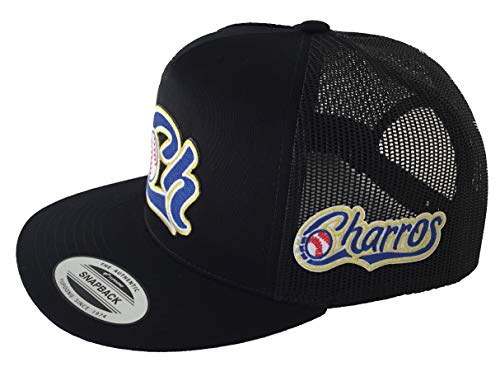 Charros De Jalisco Logo obalado 3 Logos 2 al lado derecho hat Black mesh