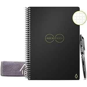 Rocketbook Reusable Digital Notebook – Smart Notepad A5 Black, Wirebound Note Book To Do List Pad, Dotted Paper with Frixion Erasable Pen and Wipe, Office Gadget with Rocketbook App Reduce Paper Waste