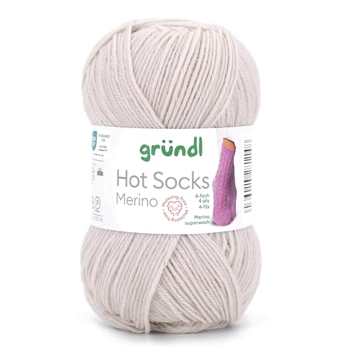 Gründl Hots Socks Merino uni, 4-fädige Sockenwolle, 50 g /200m,75% Schurwolle (Merino, superwash), 25% Polyamid,mulesing frei, Öko-tex Standard, (22 sand)