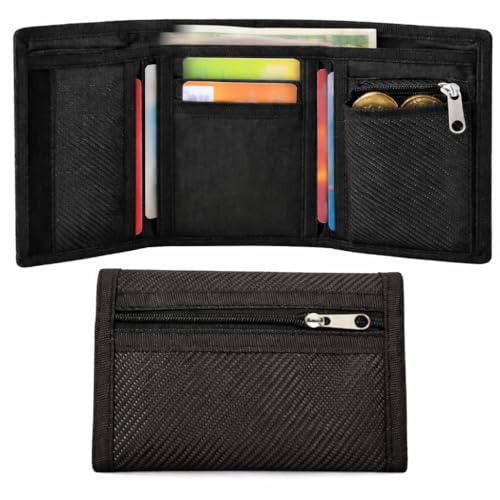 Slim Fabric RFID Wallet for Men UK, Minimalist Thin Wallet with Zip Pocket and Note