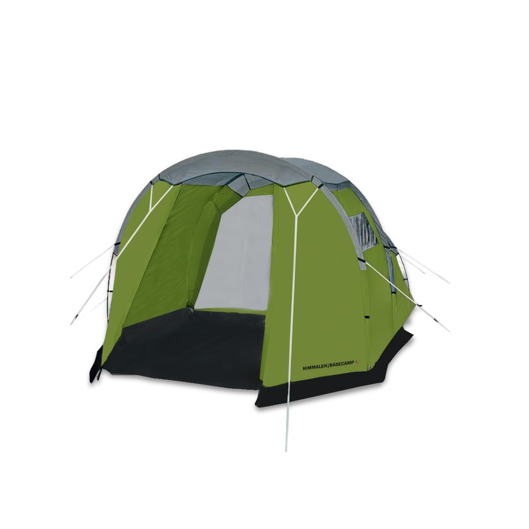 basecamp 4.1 4 person, spacious bedroom & 5m² living area all weather camping tent - for sunlight blocking fabric, 3000mm waterproof, windproof to 50km/h, family tent (green)
