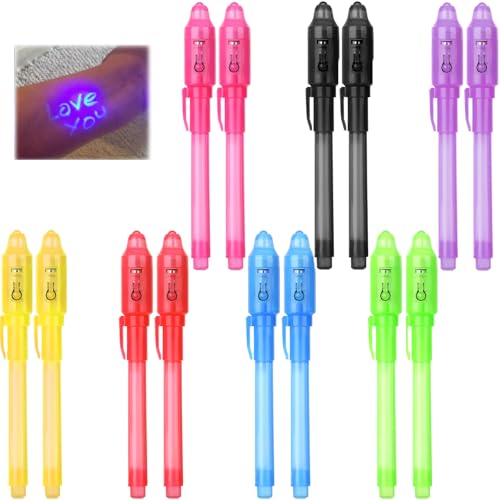 Invisible Ink Pen for Boy Girl 14 Pcs Spy Pen for Kids with UV Light Disappearing Magic Pens for Kid Party Bag Fillers for Kids Teen Magic Invisible uv Marker Pens for Boys Girls Writing Secret