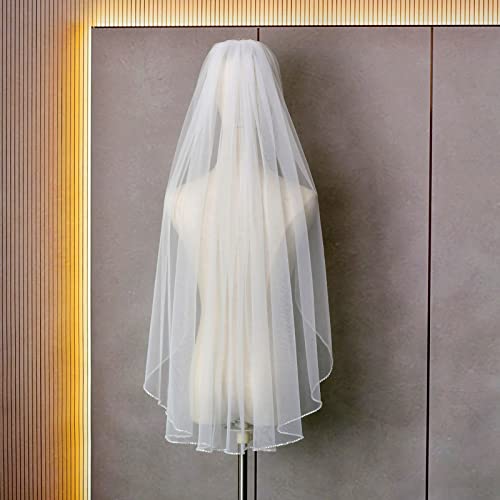 Hongmei Wedding Veil For Brides Handmade Crystal Beaded Edge 1 Tier Bridal Veil With Comb #TOP5