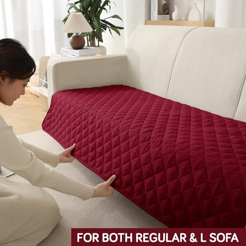 Image of Hokipo Quilted Waterproof Sofa Cover Mats For L Shape And 1 /2 /3 Seater Sofa. Make Your Own Sofa Cover Set, Mat Length 81(D) X 110(L) Cm, Maroon (Ar-4965-W3) - Polyester