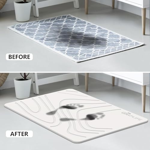 Image of SUTERA Rubber- Stone Bath Mat, Diatomaceous Earth Shower Rectangular Shape Mat, Non-Slip Super Absorbent Quick Drying Bathroom Floor Mat, Natural, Easy to Clean (White Wave)