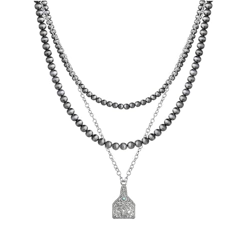 Collier de perles Navajo superposées avec pendentif occidental rétro femme