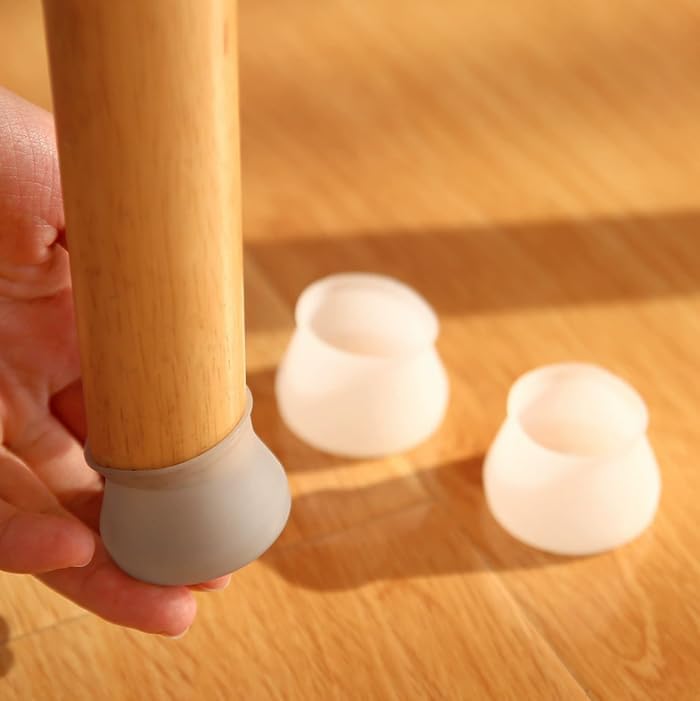 8PCS Silicone Table and Chair Foot Covers, Non-Slip Silent Protective Caps for Hardwood Floors, Dining Room and Office Use, Grey